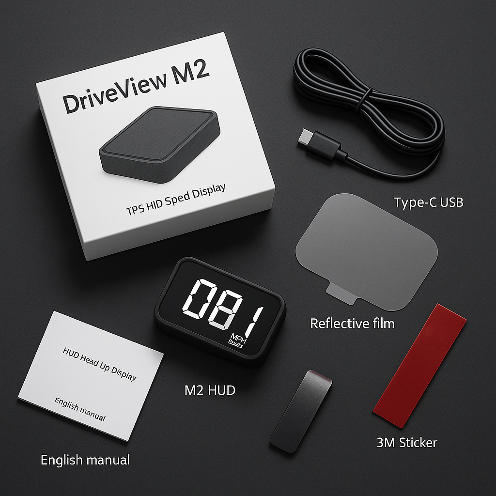 DriveView M2 – Affichage GPS HUD intelligent pour voitures avec projection OLED sur pare-brise