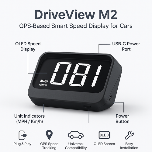 DriveView M2 – Affichage GPS HUD intelligent pour voitures avec projection OLED sur pare-brise