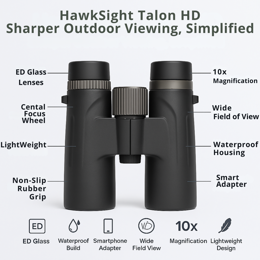 HawkSight Talon HD – 12x42 Binoculars with Sharp ED Glass