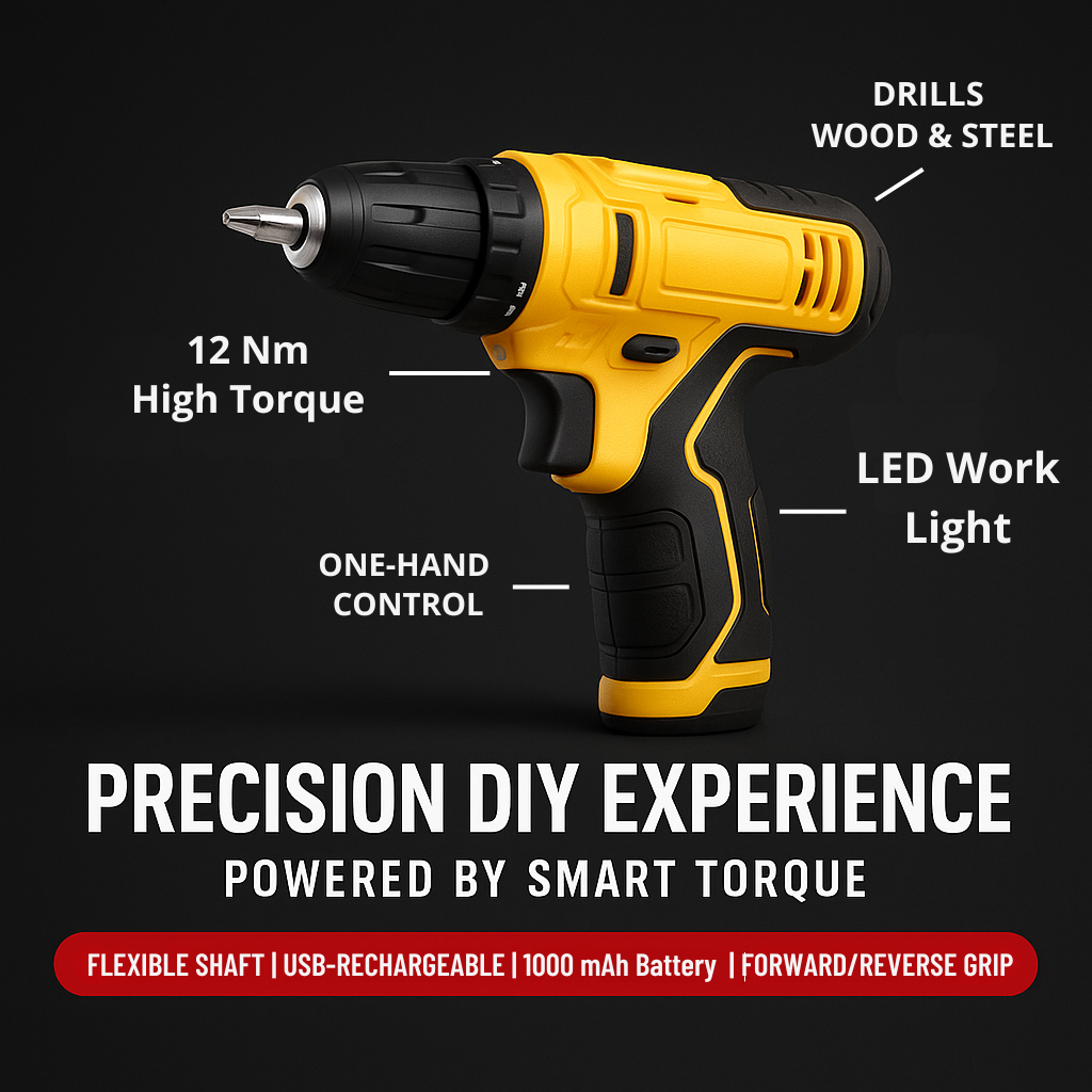 Fixora Cordless Screw Gun – USB Rechargeable Electric Screwdriver Set