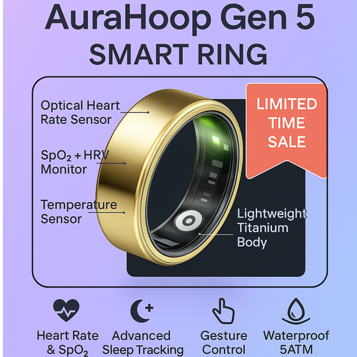 AuraHoop Gen 5 Smart Ring – Advanced Wellness, Motion Control & 128+ Sport Modes