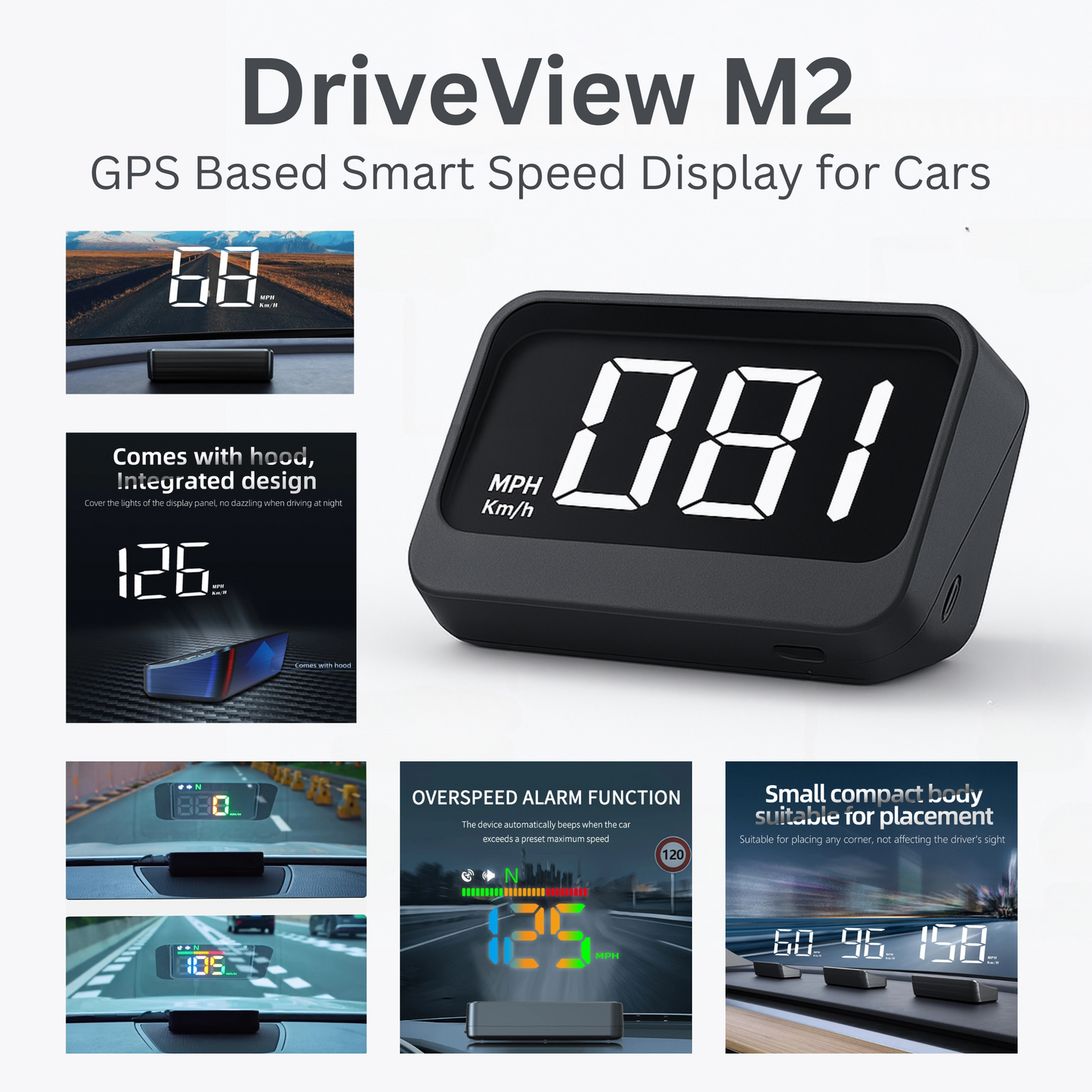 DriveView M2 – Affichage GPS HUD intelligent pour voitures avec projection OLED sur pare-brise