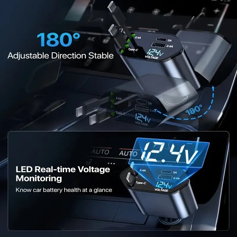 SnapCharge Pro 66W – 4-in-1 Retractable Car Charger