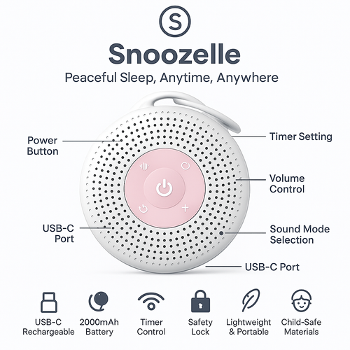 Snoozelle One - Portable White Noise Machine With 21 Soothing Sounds