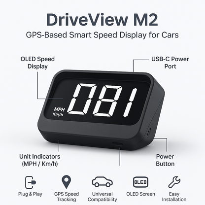 DriveView M2 – Affichage GPS HUD intelligent pour voitures avec projection OLED sur pare-brise