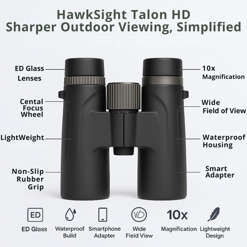 HawkSight Talon HD – 12x42 Binoculars with Sharp ED Glass