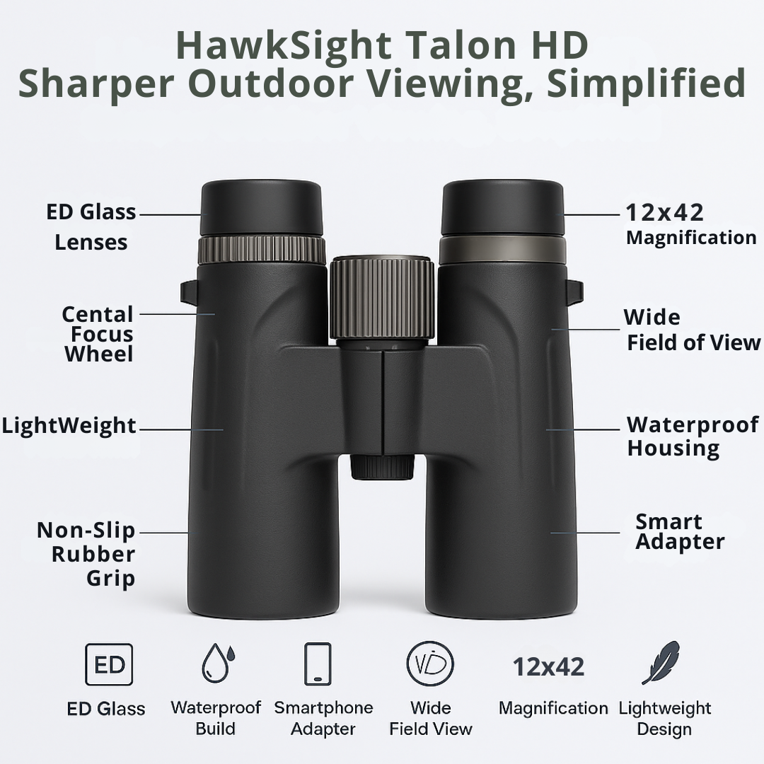 HawkSight Talon HD – 12x42 Binoculars with Sharp ED Glass