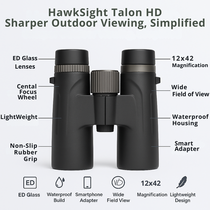 HawkSight Talon HD – 12x42 Binoculars with Sharp ED Glass