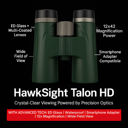 HawkSight Talon HD – 12x42 Binoculars with Sharp ED Glass