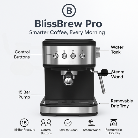 BlissBrew Pro 15 Bar Espresso Coffee Machine