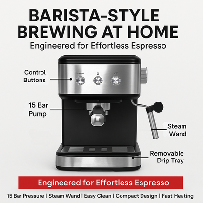 BlissBrew Pro 15 Bar Espresso Coffee Machine