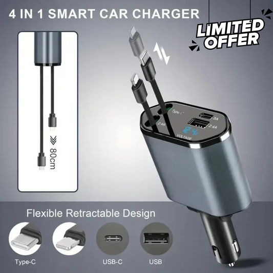 SnapCharge Pro 66W – 4-in-1 Retractable Car Charger