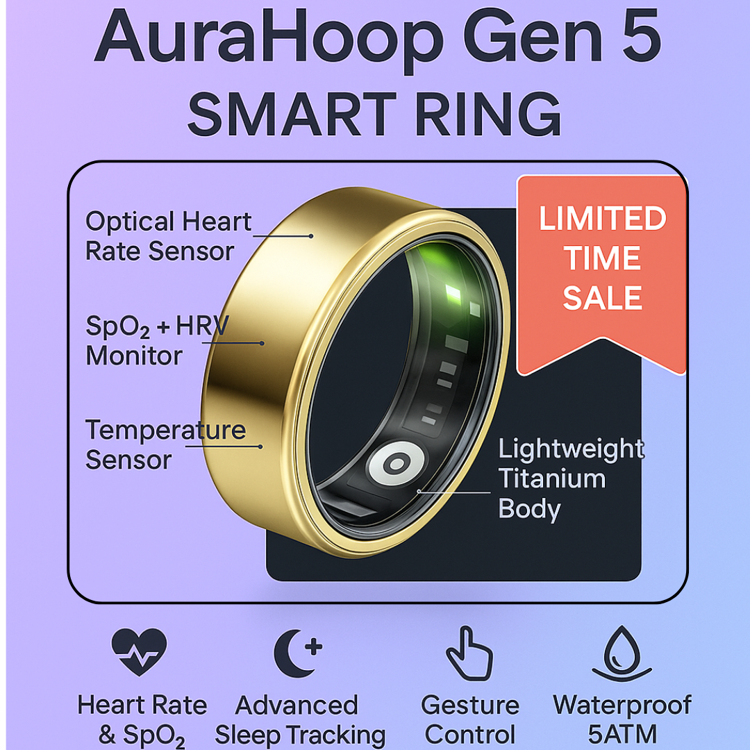 AuraHoop Gen 5 Smart Ring – Advanced Wellness, Motion Control & 128+ Sport Modes