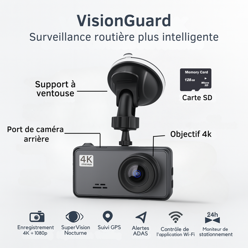 VisionGuard - Caméra Dash Cam Intelligente 4K Ultra HD