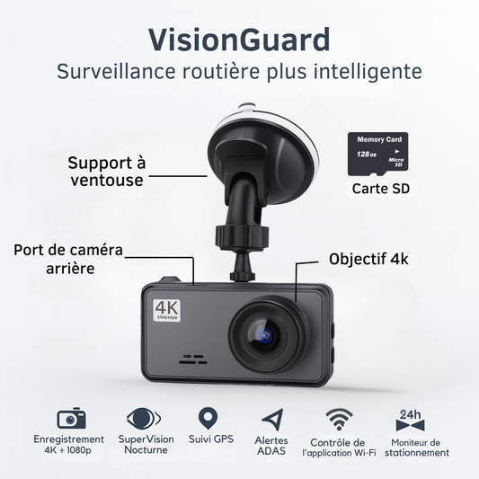 VisionGuard - Caméra Dash Cam Intelligente 4K Ultra HD