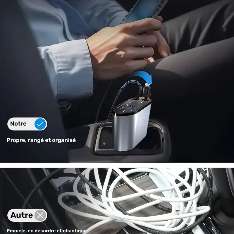 FlashCharge Pro 66 W – Chargeur de voiture rétractable 4 en 1