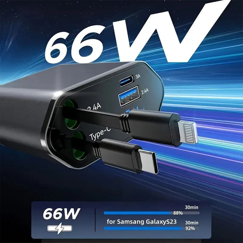 SnapCharge Pro 66W – 4-in-1 Retractable Car Charger
