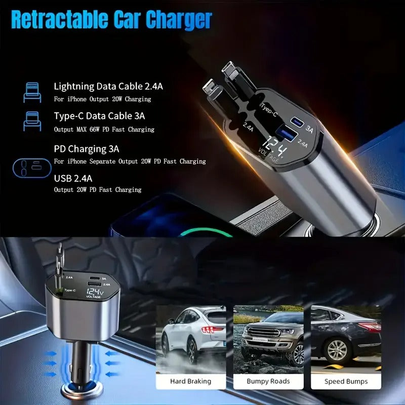 SnapCharge Pro 66W – 4-in-1 Retractable Car Charger