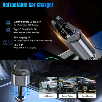 SnapCharge Pro 66W – 4-in-1 Retractable Car Charger