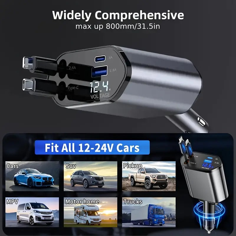 SnapCharge Pro 66W – 4-in-1 Retractable Car Charger
