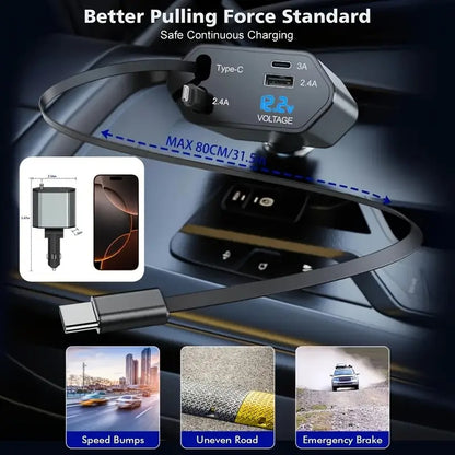 SnapCharge Pro 66W – 4-in-1 Retractable Car Charger
