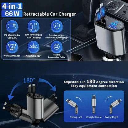 SnapCharge Pro 66W – 4-in-1 Retractable Car Charger